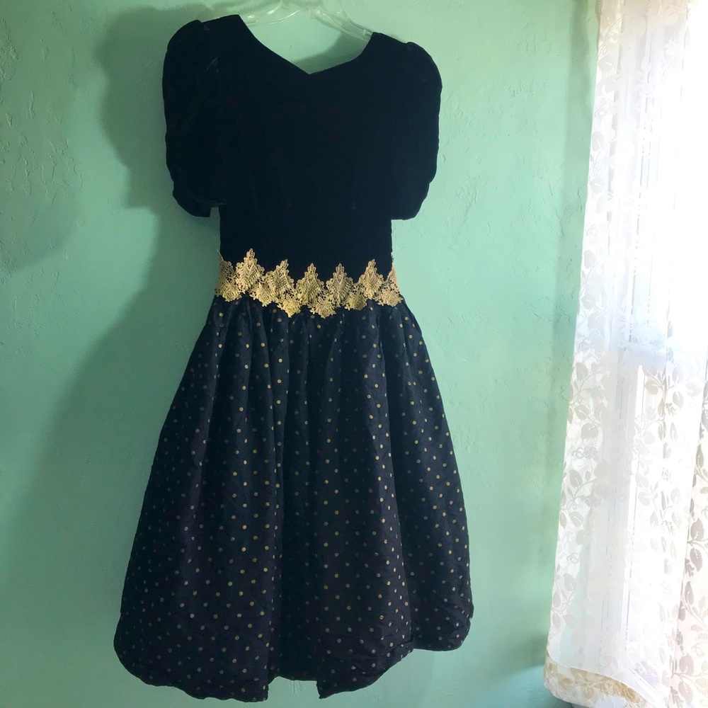Vintage 1980s polka dot velvet prom dress pinup retro 1950s style tulip …